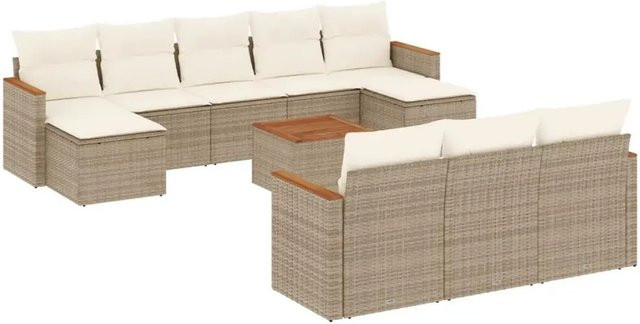 vidaXL 11-teilige Garten-Sofagarnitur aus Poly-Rattan und Akazienholz in Beige und Cremeweiß - Bild 1