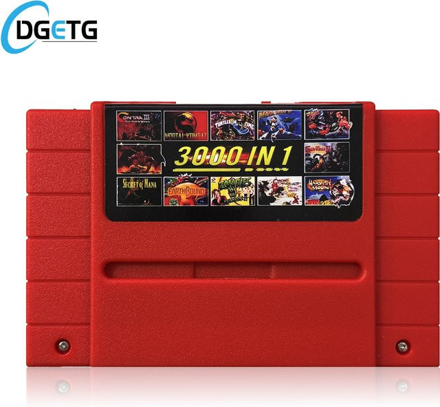 DGETG SFC-Spielkarte 3000 in 1 für Super Famicom und SNES mit 8 GB MicroSD-Speicher, Retro-Zubehör in Rot und Transparent - Bild 1