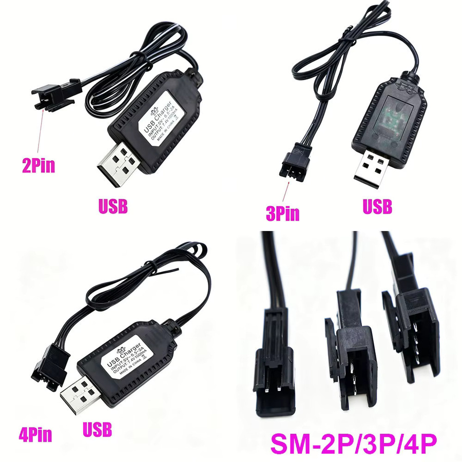 Lithium-Batterieladegerät 7,4V 1000mA mit Schutzfunktion und USB-C Anschluss für SM-2P/3P/4P Spielzeugbatterien in Schwarz - Bild 4