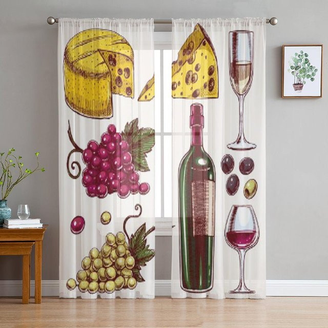 Super Six Chiffon Gardine mit Wein und Käse Motiv in Weiß, Breite: 135 cm, Höhe: 114 cm - Bild 1