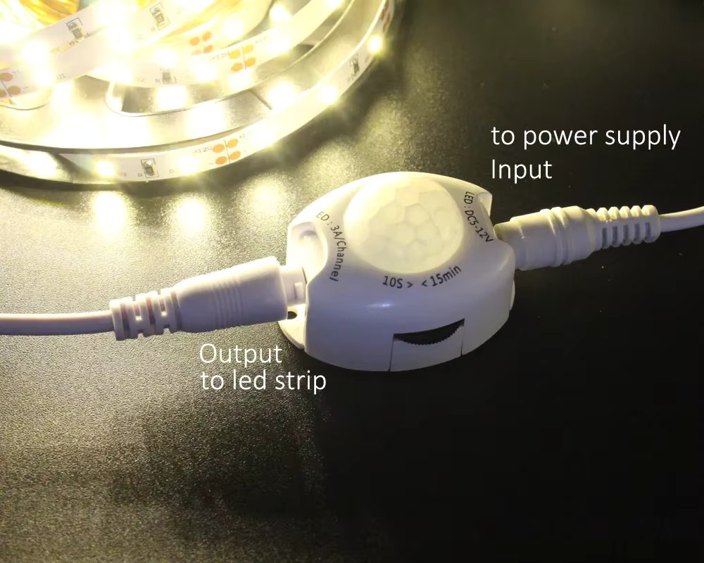 MJJC PIR-Bewegungsmelder-Schalter für LED-Streifen in Weiß mit Timer und DC-Stecker, 12 V DC - Bild 4