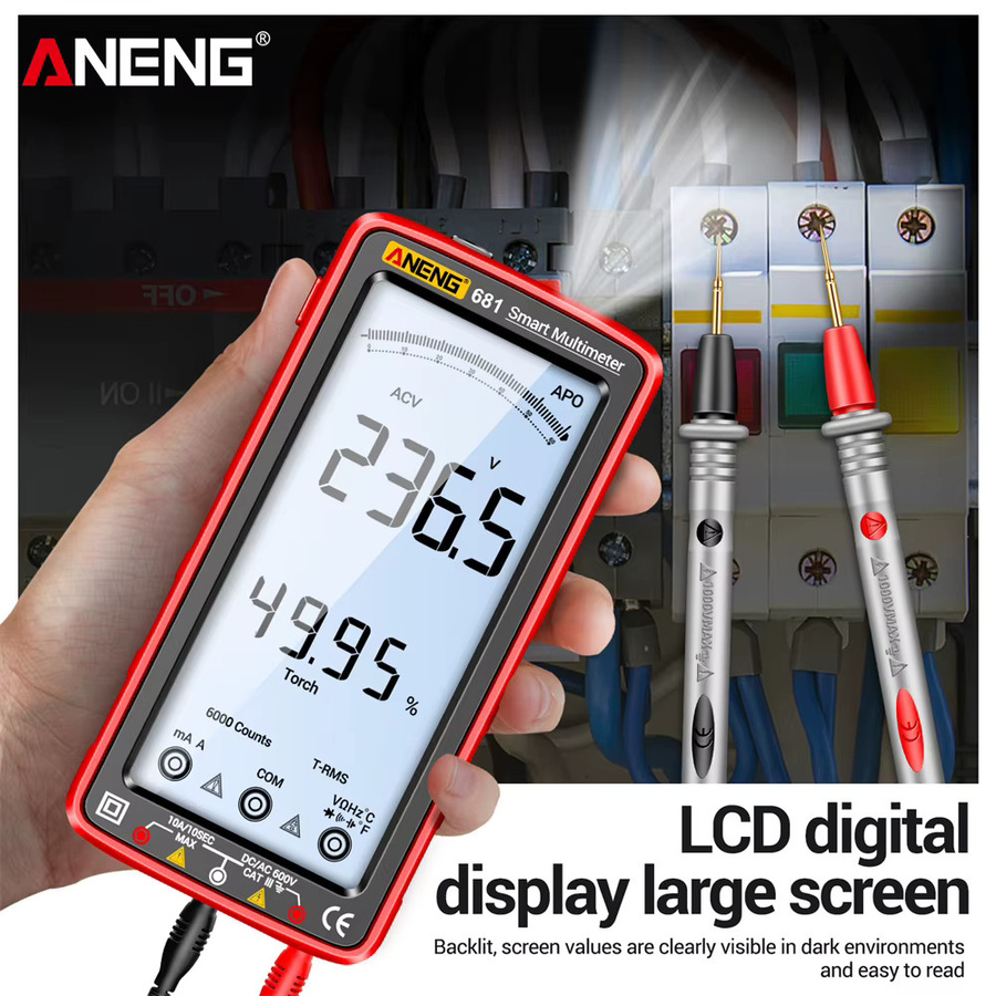ANENG 681 Intelligentes Digitalmultimeter in Rot mit automatischer Messbereichswahl, AC/DC-Spannungs- und Strommessung sowie NCV-Induktionstester und großem Bildschirm - Bild 2