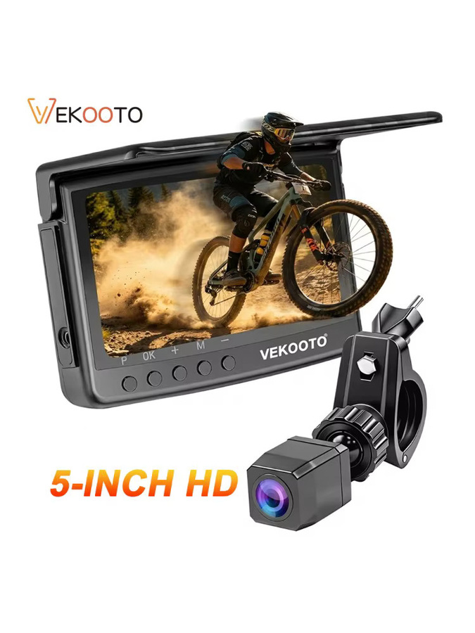 Wasserdichte Fahrrad-Rückfahrkamera mit 5-Zoll HD-Display und Nachtsicht für MTB und E-Bike, Schwarz - Bild 1