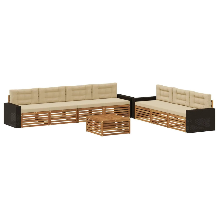 vidaXL Outdoor-Sofagarnitur aus Akazienholz mit 8 Teilen in Natur und Beige, B/T/H: 79 x 79 x 37 cm - Bild 2