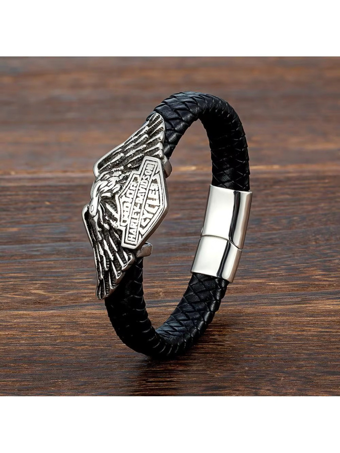 Harley Davidson Armband, geflochtenes Echtleder, Schwarz, Herren - Bild 5