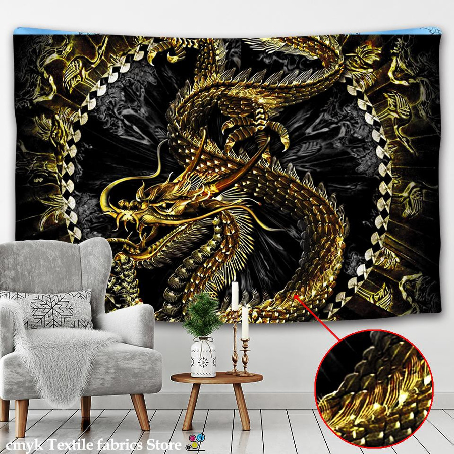 Super Six Wandteppich Violet Loong Drachen Totem mit psychedelischem Engel, B: 95 cm, H: 70 cm - Bild 2