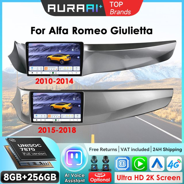 AURAAI Touchscreen Stereo Player mit Navigation und ADAS für Alfa Romeo Giulietta 2010-2018, 9.0 Zoll, Android Auto und Carplay, Schwarz, 2din - Bild 1