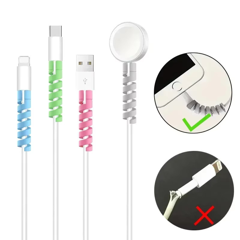 10er Set Spirale Kabel-Schutzhüllen von WALKESEN in Gelb für USB-A und USB-C Ladekabel - Bild 2