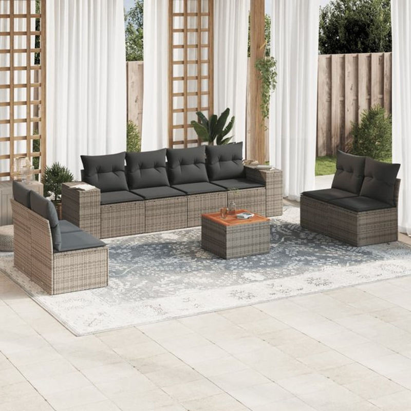 Vidaxl Gartenmöbel-Set aus Polyrattan mit Kissen, 9-teilig, Grau, Modernes Design - Bild 1