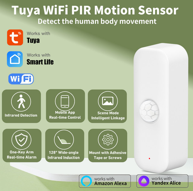 Tuya Smart WiFi PIR Bewegungsmelder für Home Security mit App-Steuerung und Alexa/Google Home Kompatibilität, Weiß - Bild 1