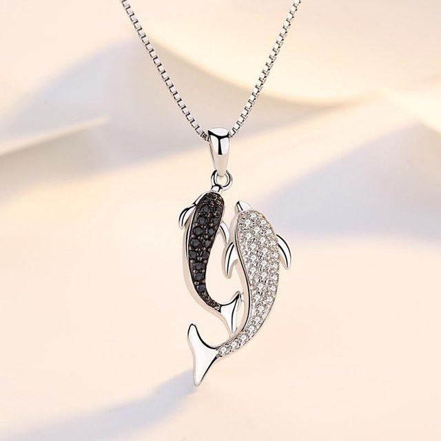Wucifang Jewelry Halskette, Delphin-Anhänger, 925 Silber, Kristall, Damen - Bild 1