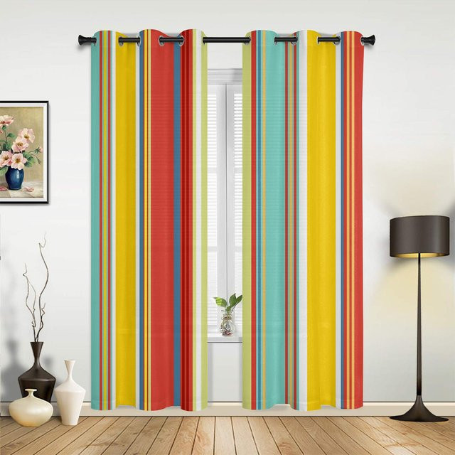 Binchi Outdoor Equipment Luxus Fenstervorhang mit bunten Streifen, halbtransparent, Mehrfarbig, B: 135 cm, H: 160 cm - Bild 1