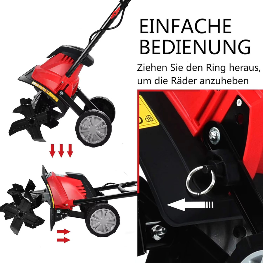 GOFLAME Elektrische Gartenfräse in Rot und Schwarz mit 1200 W, 4 Hackmessern, Arbeitsbreite: 35 cm, Arbeitstiefe: 22 cm - Bild 3