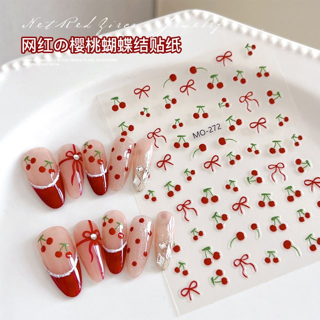 NAILFYOU Nagelsticker, Kirsch-Schleifen, Glänzend, Unisex - Bild 1