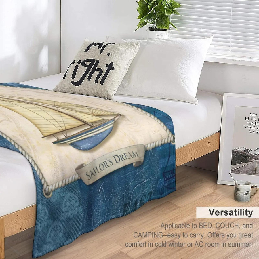 JMG Household Supplies Nautische Plüsch-Decke mit Segelboot-Motiv, Fleece-Bettdecke für Wohnmobil und Zuhause, B/H: 75 x 100 cm - Bild 5