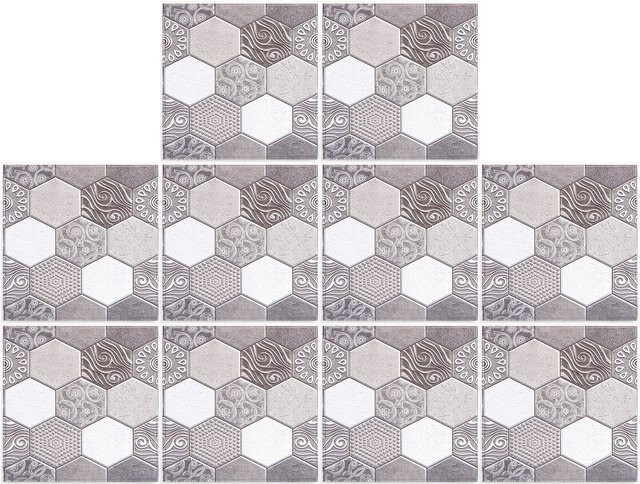 10 Stück Selbstklebende Fliesenaufkleber von Meterk in Grau mit Marokkanischem Geometrie-Design aus Kunststoff - Bild 1