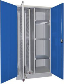 Pavoy Stahl-Vertikalauszugsschrank mit 2 Auszügen und 3 Böden in Lichtgrau und Enzianblau, H: 195,0 cm, B: 60,0 cm, T: 30,0 cm - Bild 1