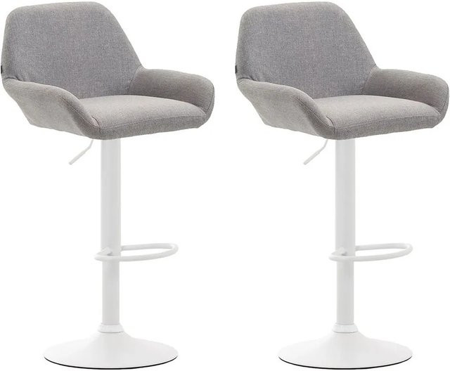 DELUKE Barhocker DUBLIN 2er Set, Tresenhocker mit Lehne und Armlehnen, Grau und Weiß, Stoff und Metall, drehbar 360 Grad - Bild 1