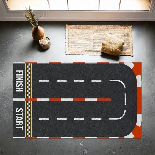 Kinderspielteppich Rennstrecke mit Stadtverkehr und Parkplatz von Lodestar, bunt bedruckte Bodenmatte aus Polyester, B/T: 60 x 40 cm - Bild 1