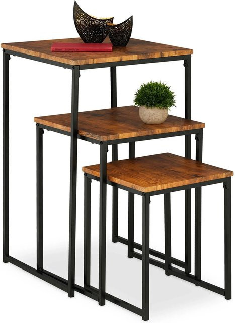 Relaxdays Beistelltisch 3er Set bunt, stapelbar aus Eisen, MDF und PVC, H x B x T: 76 x 46 x 46 cm - Bild 1