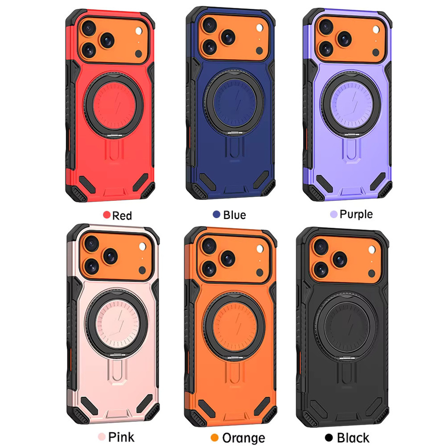 WSSHE Schutzhülle für iPhone 17 16 Pro Max mit farbigem Ringhalter und magnetischer Halterung in Orange - Bild 3