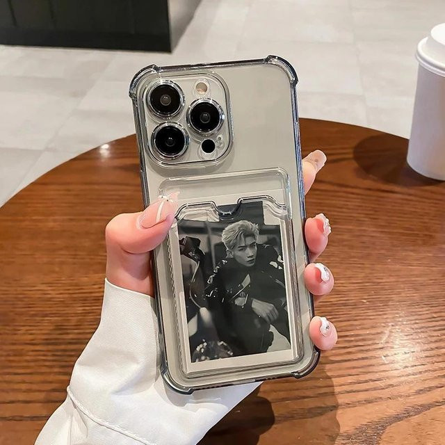 Transparente Silikon Handyhülle mit Kartenhalter für Apple iPhone 11 12 13 14 15 16 Pro Max und weitere Modelle, stoßfeste Geldbörse-Schutzhülle - Bild 1