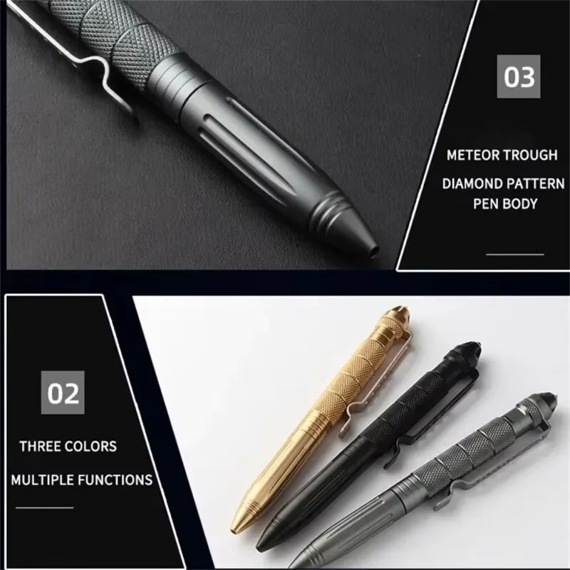 Multifunktionaler taktischer Stift aus Edelstahl und Aluminium in Silber mit Glasbrecher und Überlebenswerkzeug - Bild 3