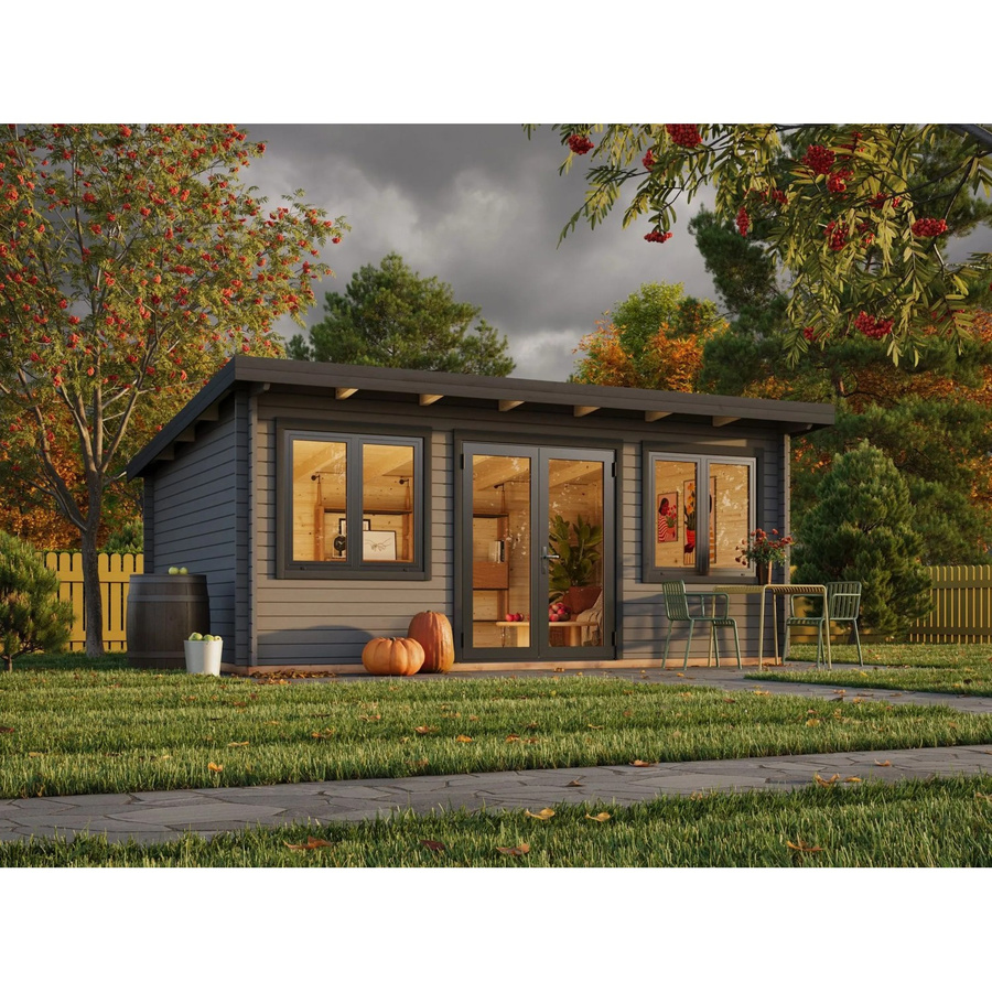 Palmako Holz-Gartenhaus Lisandra in Blockbohlenbauweise mit Pultdach und Boden, Farbe: Grau/Anthrazit, B: 550 cm, T: 400 cm - Bild 2