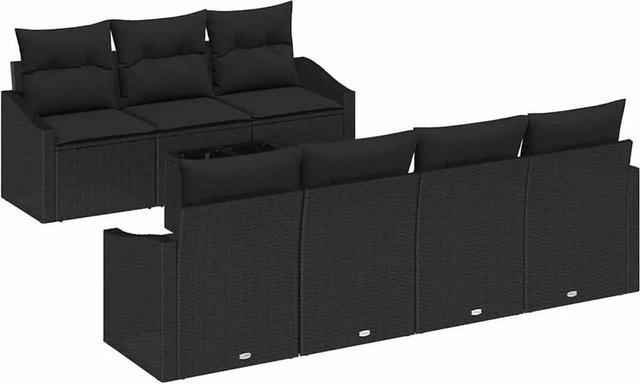 vidaXL 8-teiliges Gartenmöbel-Set aus Poly-Rattan in Schwarz mit Kissen und Tisch - Bild 1