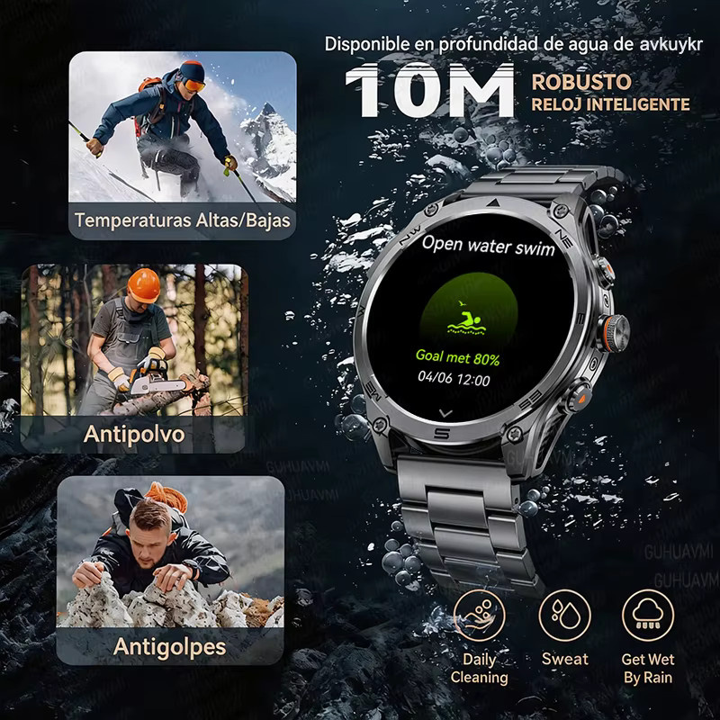 GUHUAVMI Smartwatch, GPS, 10 ATM, Silikon, Orange, Herren - Bild 3