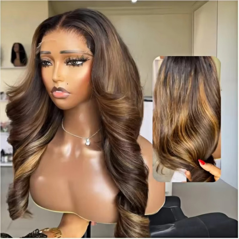 UVEOUS Echthaar Perücke, Lace Front, honigblond, glatt mit Body Wave, Damen - Bild 2