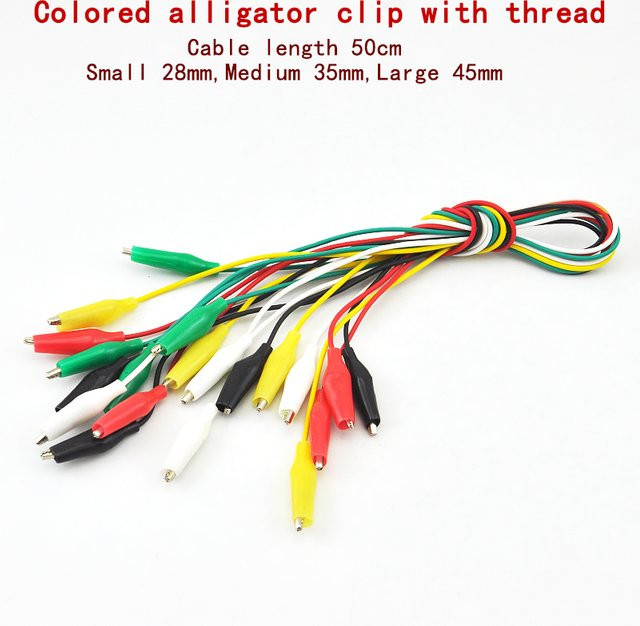 10 Stück Bunte Krokodilklemmen für DIY Elektroprojekte mit Doppelkopf und 50 cm Kabel - Bild 1