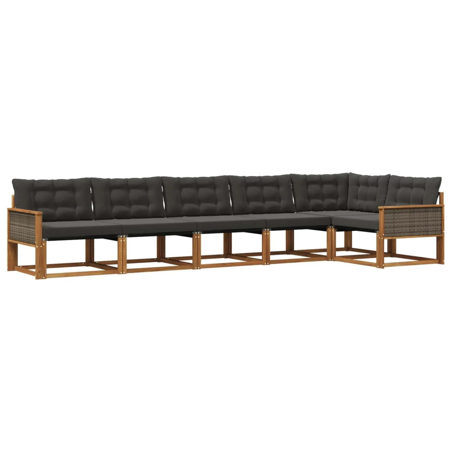 vidaXL Outdoor-Sofagarnitur L-Form aus Akazienholz mit Textilene und 6 Kissen, Schwarz und Natur - Bild 2