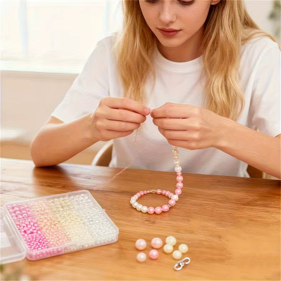 QYWCTZ Perlen-Set, rosa und weiße runde Perlen, Unisex - Bild 2