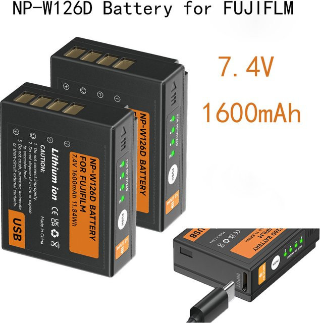 PALO Ersatzakku NP-W126 mit USB-C Anschluss für Fujifilm X-Pro1, X-T1 und weitere Modelle, 1600 mAh, Schwarz - Bild 1