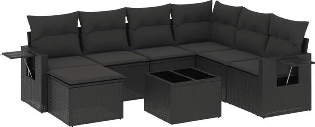 vidaXL 8-teilige Garten-Sofagarnitur aus Poly-Rattan mit Kissen in Schwarz - Bild 1