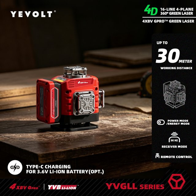 YEVOLT Green Cross Laser mit 16 Linien und 4x360 Grad Selbstnivellierungsfunktion in Grün für DIY-Akzentgestaltung, Bodenbelag und Wanddekoration - Bild 1