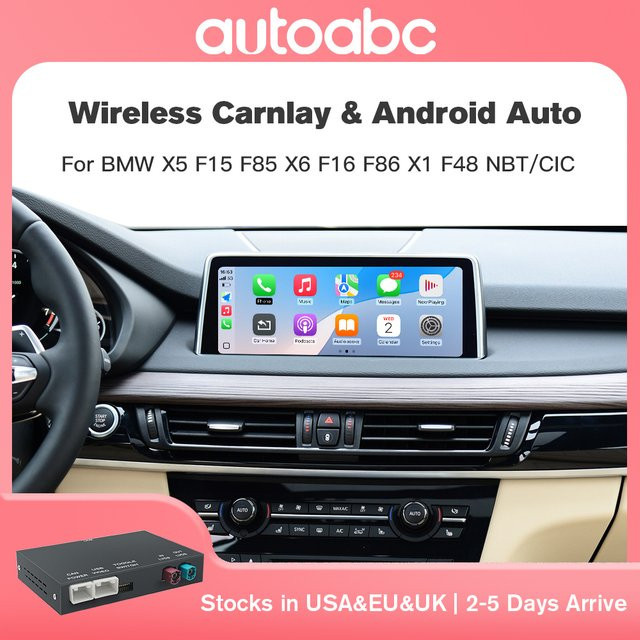 AUTOABC Kabelloser CarPlay Auto-Decoder mit GPS und Bluetooth für BMW X5 F15 F85 X6 F16 F86 X1 F48 (2010-2017) NBT/CIC System, Schwarz - Bild 1