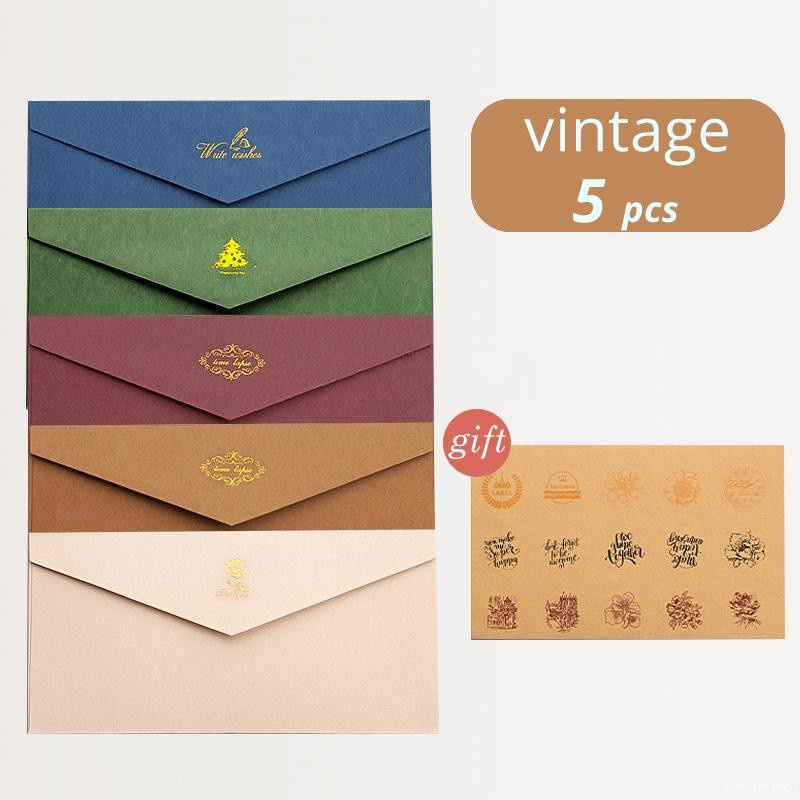 5er Set Vintage Briefpapier Umschläge in Beige mit Siegelaufklebern für Grußkarten und Hochzeitseinladungen von Yiran Furniture - Bild 3