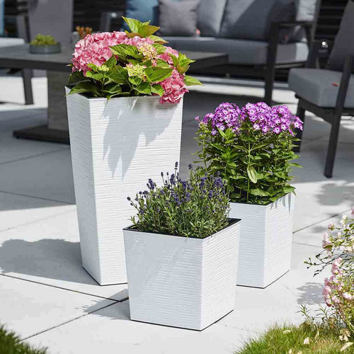Siena Garden Pflanzgefäß Nizza Groove aus Kunststoff in Weiß B/T/H: 25 x 25 x 46,5 cm - Bild 2