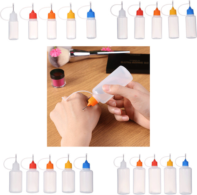 5er-Set leere Applikator-Flaschen mit Nadelspitze aus Kunststoff, transparent, für Farben, Kleber und Tinte, Mengen: 10 ml, 20 ml, 30 ml und 60 ml - Bild 1