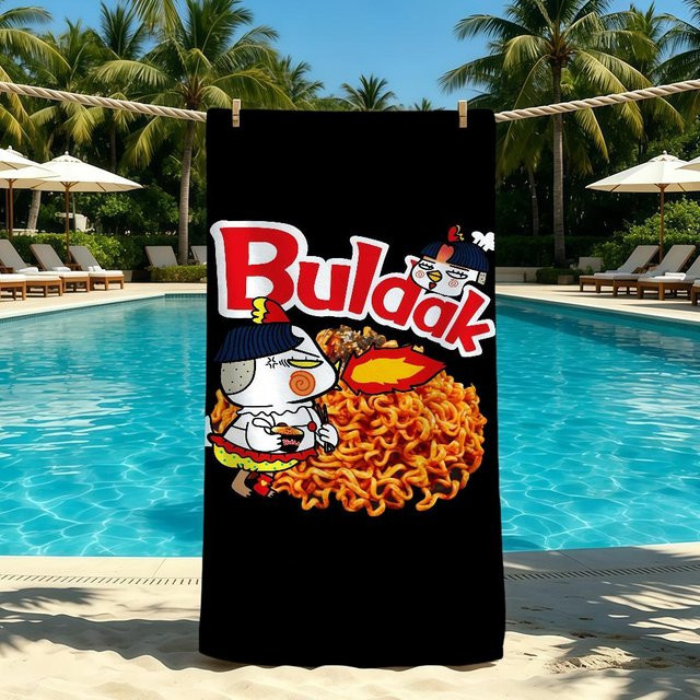 JMG Household Supplies Buldak Ramen Handtuch aus Mikrofaser, Schwarz, B/H: 40 x 70 cm - Bild 1