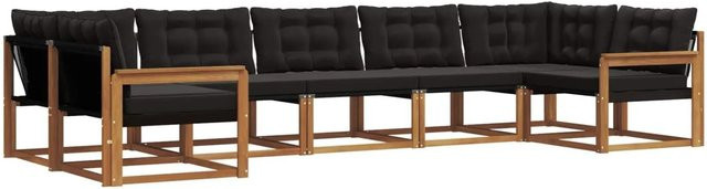 vidaXL Outdoor-Sofagarnitur aus Akazienholz in L-Form, 7-teiliges Set mit Textilene-Elementen und Kissen, Natur und Schwarz - Bild 1
