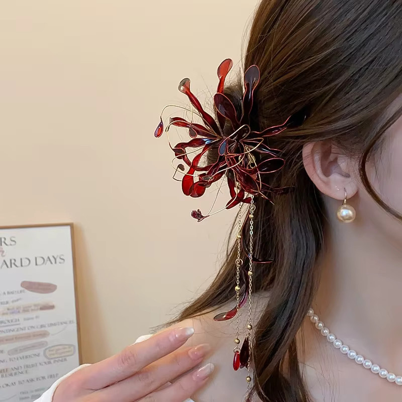 DooMei Haarspangen, rote Spinnenlilien, mit Quasten - Bild 3
