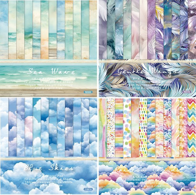 Alinacutle Junkjournal Cloud Sea Wave Papierblock mit 24 Blatt gemustertem Bastelpapier in Blau für Scrapbooking und Handarbeit - Bild 1