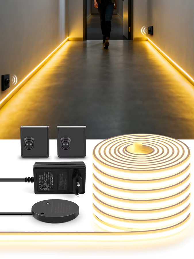 AIMENGTE Neon COB LED-Streifenlicht-Set in Warmweiß aus Vollsilikon mit intelligentem kabellosem PIR-Bewegungssensor für Treppen und Flure - Bild 4
