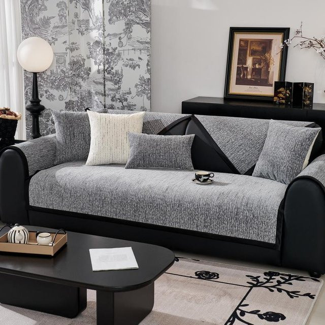 Super Six Chenille Sofabezug für L-förmige Ecksofas, grau, 70 x 70 cm - Bild 1