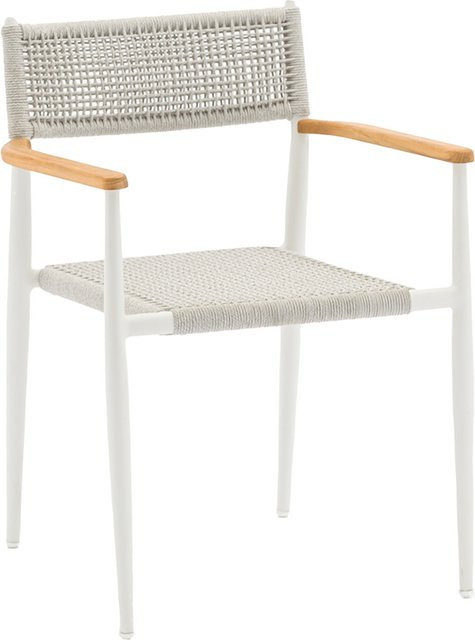 Zebra Ant Stapelsessel in White/Sand aus pulverbeschichtetem Aluminium und recyceltem Teak mit Olefin-Rope-Geflecht - Bild 1