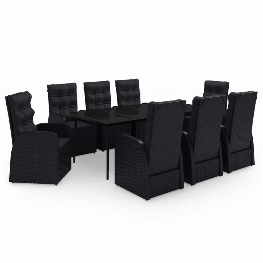 vidaXL 9-teilige Garten-Essgruppe aus PE-Rattan und pulverbeschichtetem Stahl in Schwarz mit Glasplatte und Kissen - Bild 2