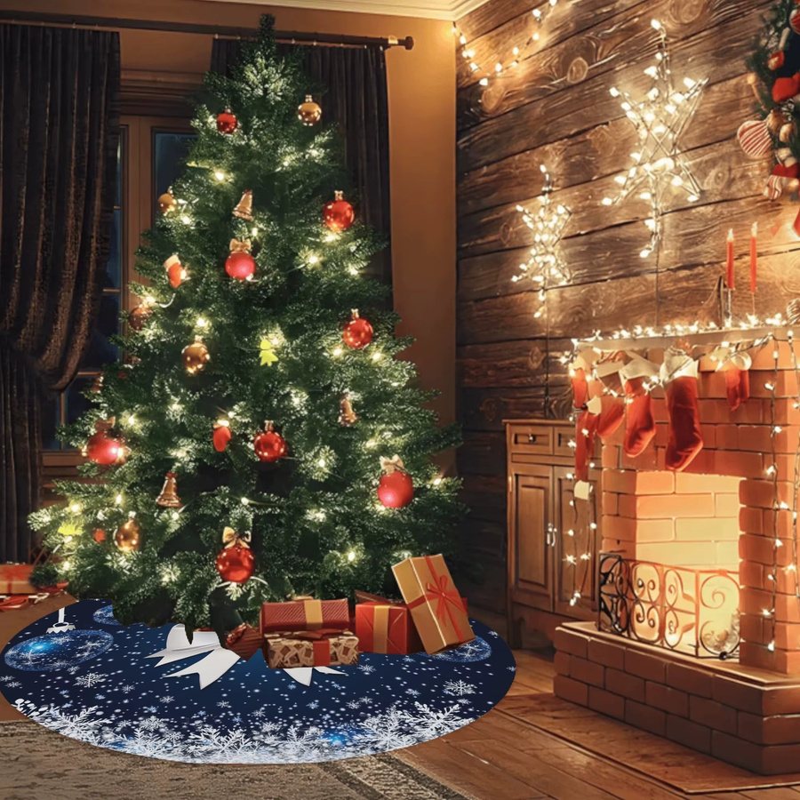 VIKAMA Weihnachtsbaumrock in Weiß mit blauer Schleife und Schneeflocken zur festlichen Partydekoration - Bild 2